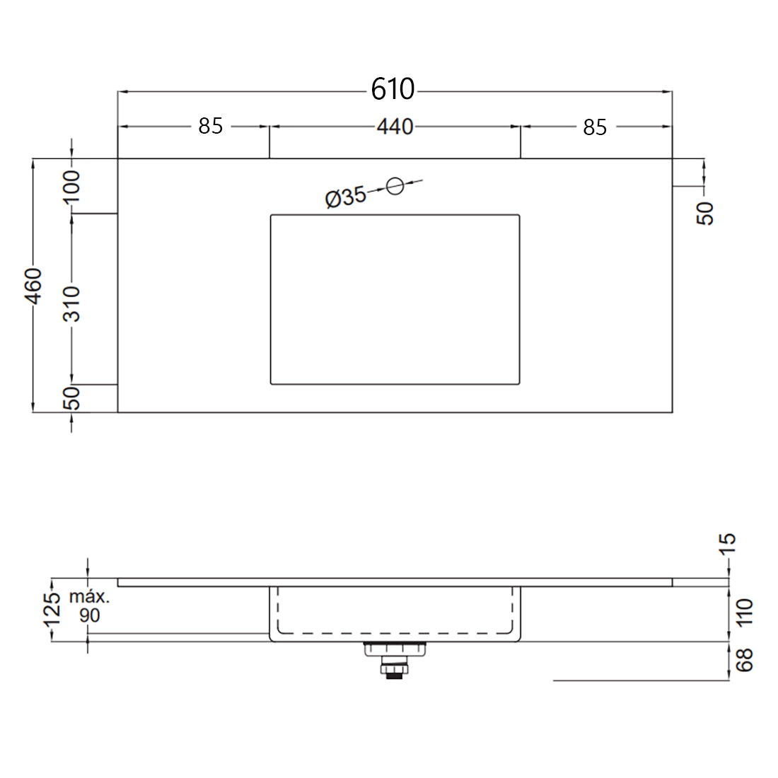 Tvättställ Solid Surface Tenfors Flow 60 cm Svart Matt