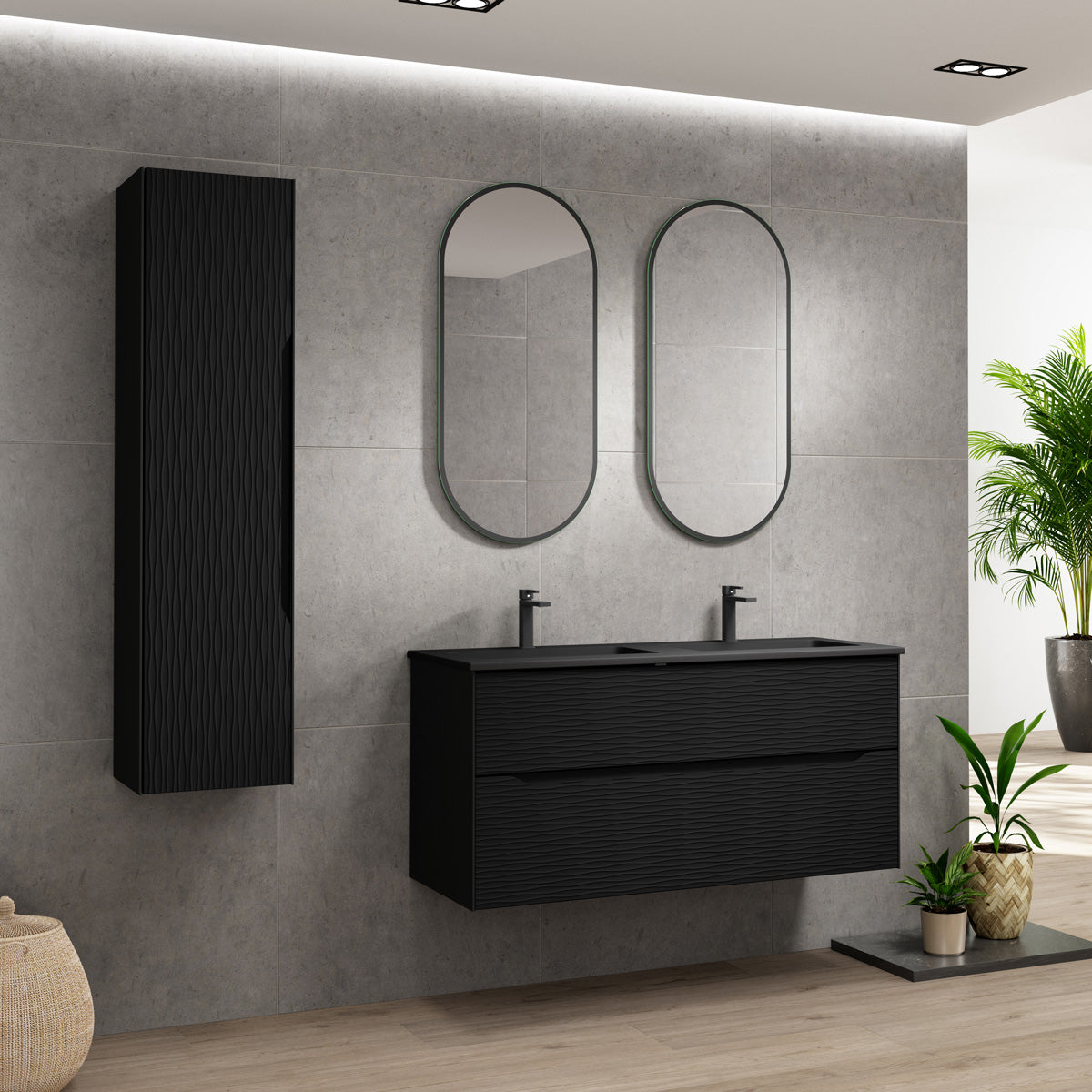 Tvättställ Solid Surface Tenfors Flow 120 cm Svart Matt