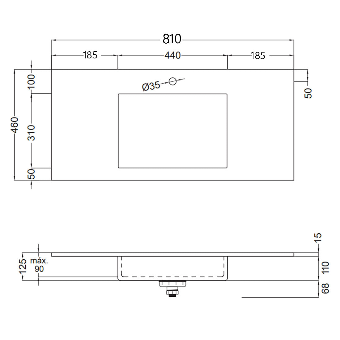 Tvättställ Solid Surface Tenfors Flow 80 cm Vit Matt